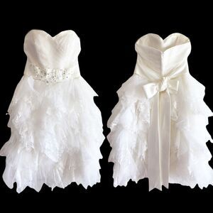 JJ's House Sweetheart Beading Ruffles Fit Flare Strapless Bridal Short Dress